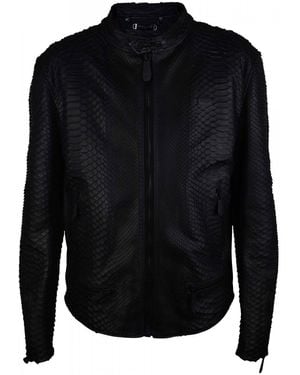 Philipp Plein Textured Python Leather Biker Jacket - Black