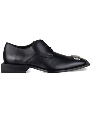 Balenciaga Italian Leather Square-Toe Derbies - Black