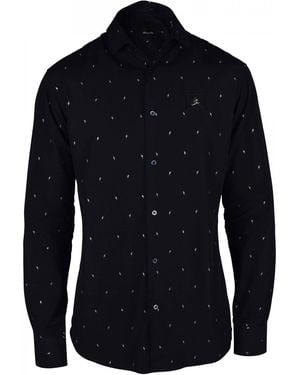 Philipp Plein Cotton Shirt With Embroidered Lightning Bolts - Blue