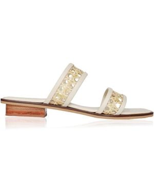 Bembien Paloma Leather-Trimmed Rattan Slides - White