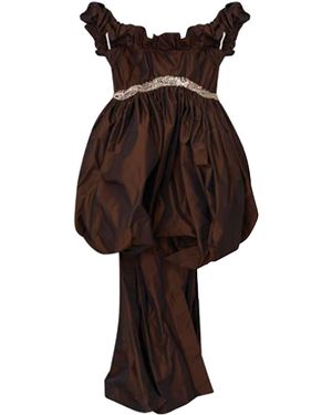 LoveShackFancy Hanna Silk-Blend Bubble-Hem Mini Dress - Brown