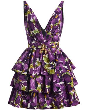 Oscar de la Renta Ruffled Watercolour Iris Mini Dress - Purple