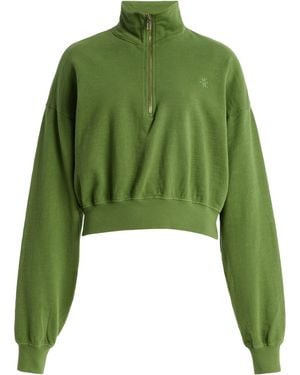 ÉTERNE Cotton Cropped Half-Zip Sweatshirt - Green