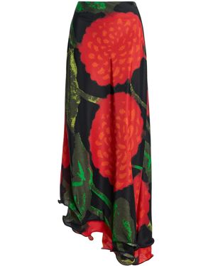 Brandon Maxwell Georgia Ripple Hem Silk Midi Skirt - Red