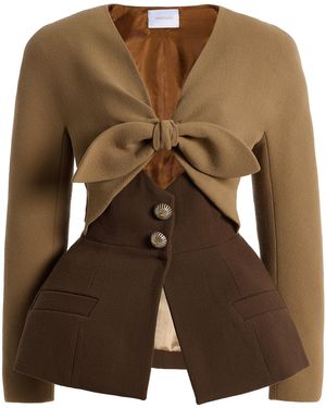 Harithand Exclusive Contrast Bow Double Crepe Jacket - Brown