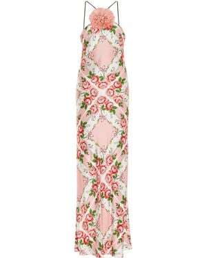 Rodarte Floral-detailed Rose-printed Silk-satin Slip Gown - White