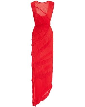 Georgia Hardinge Opal Ruffled Plissé-chiffon Maxi Dress - Red