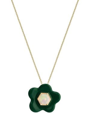 Aliita Flower Exagonal 9K; 925; Opal Enamel Necklace - Metallic