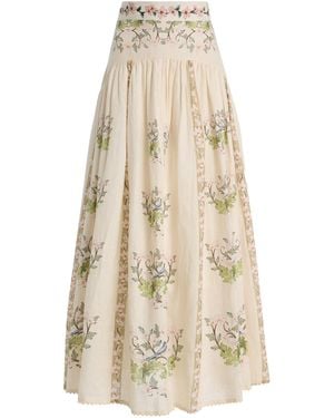Agua Bendita Curuá Anhelo Embroidered Linen Maxi Skirt - Natural