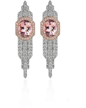 B.P. de Silva Jewellers One Of A Kind Deco Empire Platinum Diamond And Morganite Earrings - White