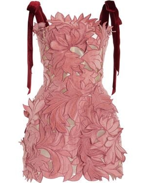 Oscar de la Renta Bow-detailed Lace Mini Dress - Pink