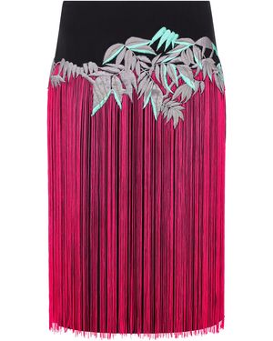 Conner Ives Demi Couture Fringed Silk Midi Skirt - Pink
