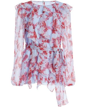 Carolina Herrera Sash-Detailed Ruffled Silk Chiffon Top - Red