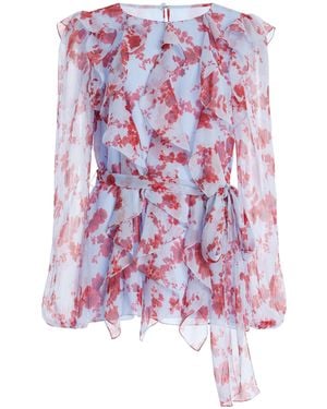 Carolina Herrera Sash-Detailed Ruffled Silk Chiffon Top - Red