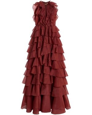 Aje. Cleo Ruffled Chiffon Gown - Red
