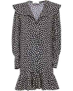 Chloé Polka-Dot Silk Jacquard Mini Dress - Black