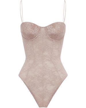 Alex Perry Cupped Sheer Stretch Lace Bodysuit - Pink