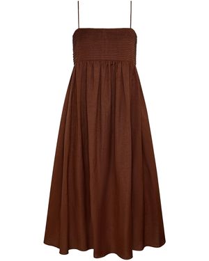 Onia Pintuck Linen-Blend Midi Dress - Brown