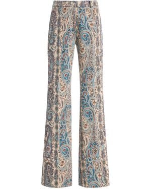 Etro Paisley-Jacquard Cotton-Blend Flared Trousers - Grey