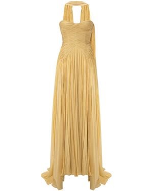 Marmar Halim Strapless Hand-Pleated Silk Chiffon Gown - Metallic