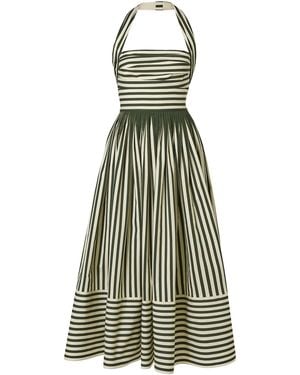 Carolina Herrera Ruched Striped Cotton-Blend Halter Midi Dress - Green