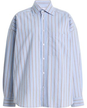 With Nothing Underneath Exclusive The Weekend Striped Cotton Seersucker Shirt - Blue
