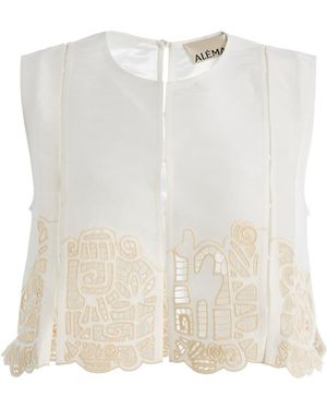 ALÉMAIS Rosemary Embroidered Linen-Blend Top - Gray