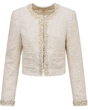 LoveShackFancy Vintra Embellished Tweed Jacket - Natural