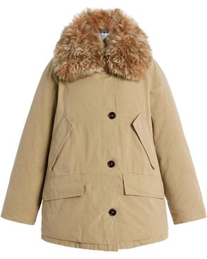 Prada Shearling-Trimmed Cotton Down Jacket - Natural