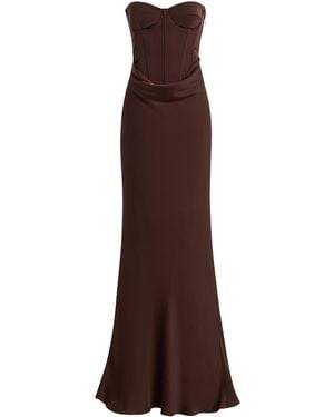 ROTATE BIRGER CHRISTENSEN Strapless Satin Corset Maxi Dress - Brown