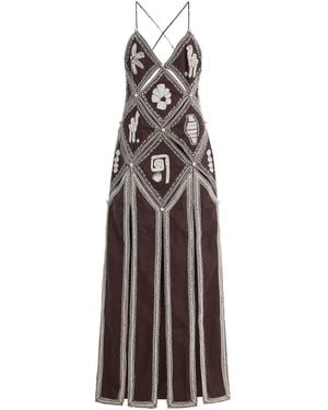 ALÉMAIS Leandra Embroidered Linen-Silk Midi Dress - Brown