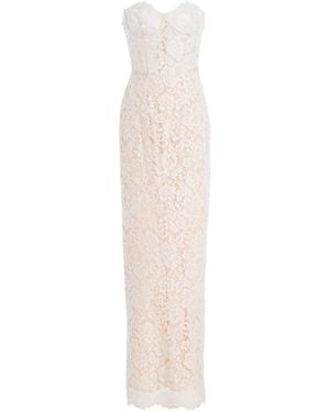 Monique Lhuillier Strapless Lace Column Gown - White