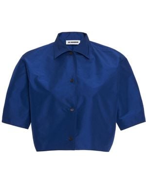 Jil Sander Cropped Button-Down Technical Crispy Faille Shirt - Blue