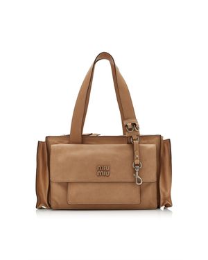 Miu Miu Pocket Leather Shoulder Bag - Brown