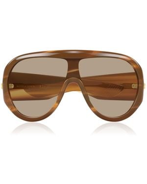Bottega Veneta Scudo Shield Acetate Sunglasses - Brown