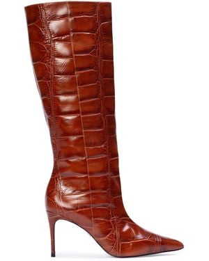Black Suede Studio Ember Croc-Effect Leather Boots - Red