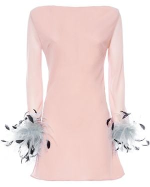 DES_PHEMMES Feather-Trimmed Jersey Mini Shift Dress - Pink