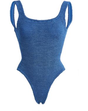 Hunza G Square-Neck Seersucker One-Piece Swimsuit - Blue