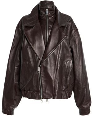 Brandon Maxwell Specialorder-The Emmett Leather Motorcycle Jacket - Brown
