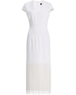 Sergio Hudson Hand-Embroidered Plunge-Neck Fringed Midi Dress - White