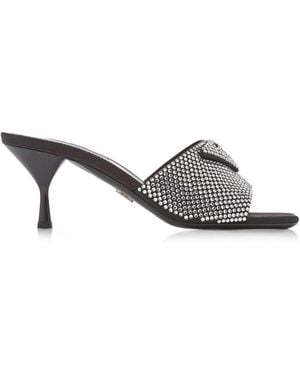 Prada Logo-detailed Crystal Sandals - Metallic
