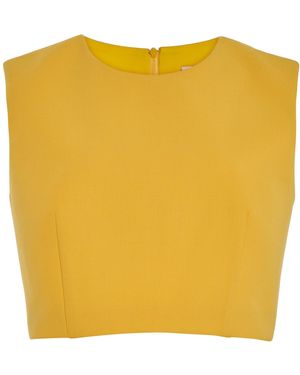 Carolina Herrera Cropped Bi-Stretch Wool Tailored Top - Yellow