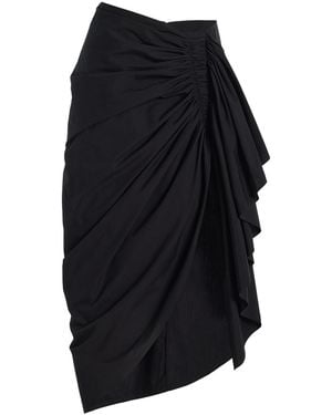 Michael Kors Ruched Washed Cotton-Poplin Pareo Midi Skirt - Black