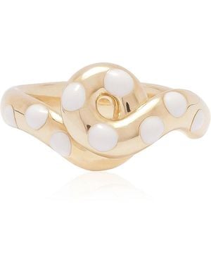 Bea Bongiasca Chunky Wave 9k Yellow Gold Enameled Polka Dot Ring - White