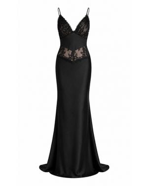 Sandra Mansour Desire Satin Lace Maxi Dress - Black