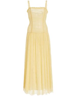 Ulla Johnson Florelle Ruched French Chantilly Lace Maxi Dress - Yellow