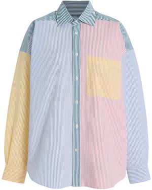 With Nothing Underneath Exclusive The Weekend Patchwork Striped Cotton-Seersucker Shirt - Blue