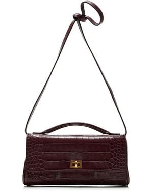 Balenciaga Bel Air Small Croc-Effect Leather Clutch On Strap - Red