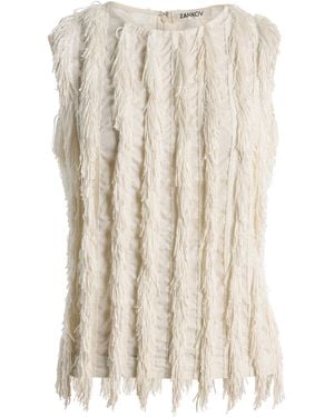 Zankov Leah Fringed Silk Top - Natural
