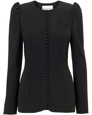 Carolina Herrera Button-Front Bi-Stretch Wool Tailored Jacket - Black